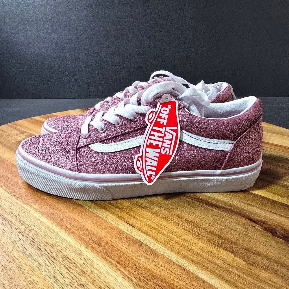 Vans Old Skool Juniors 7 Pink Glitter Low Top Sneakers Sparkle Glam Skatecore